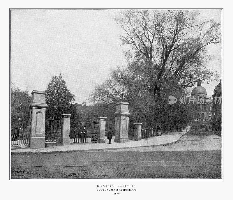 波士顿公园，马萨诸塞州波士顿，美国，古董美国照片，1893年