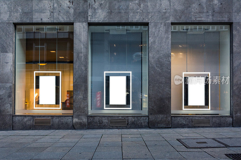 三空白广告商店橱窗孤立白色石头建筑墙公共模拟