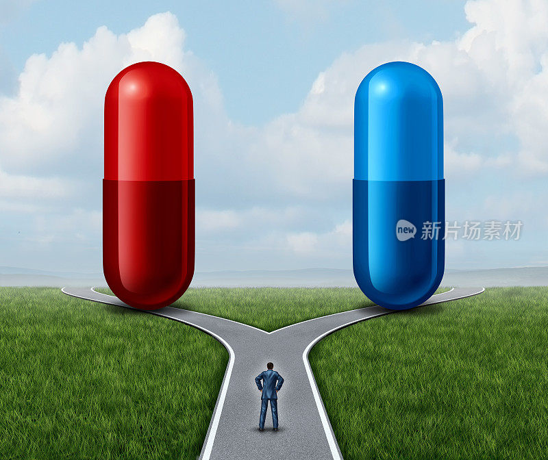 红色和蓝色药片的选择