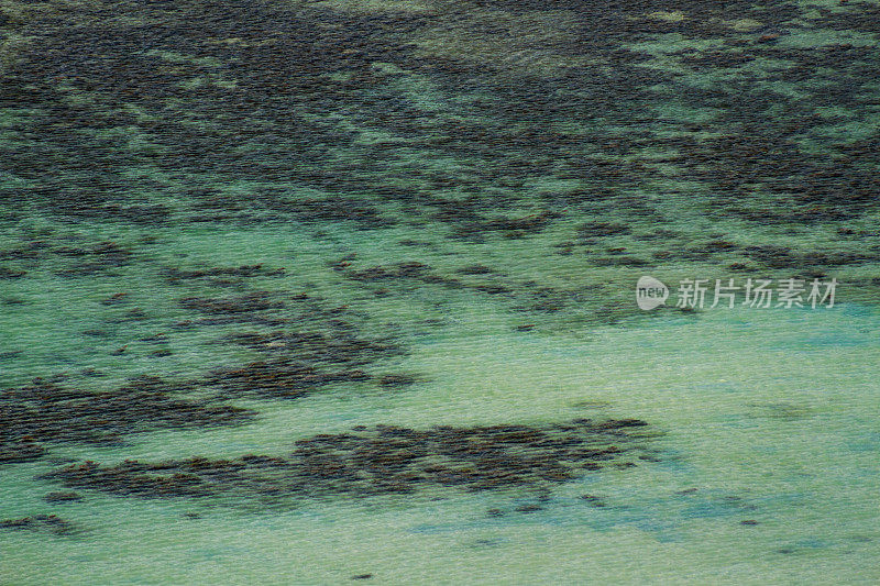 这是一张偏光的浅水热带水域的照片