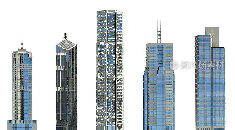 摩天大楼3D插图孤立在白色背景