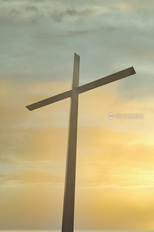 日落时的基督十字轮廓
