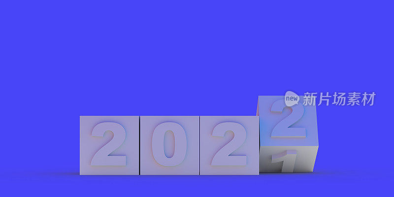 方形历年数字在蓝色背景上变成2022年