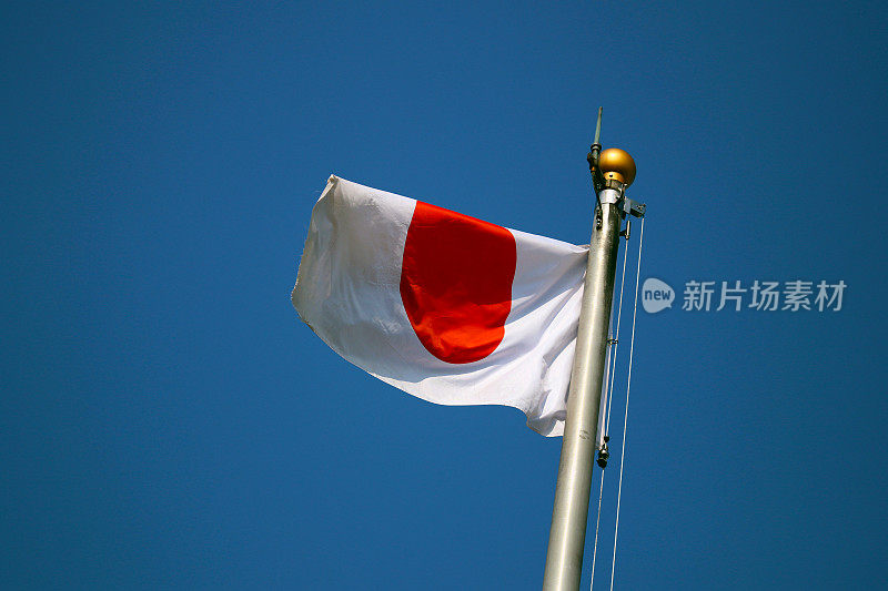 日本国旗在蓝天下飘扬