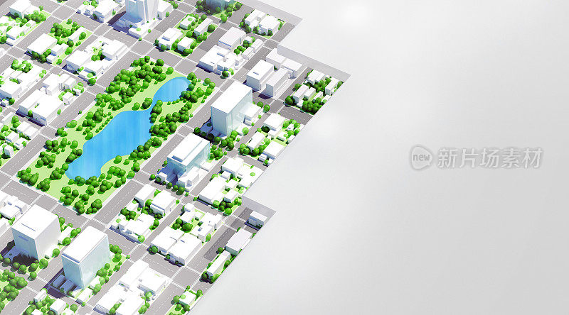 可持续城市规划:带有复制空间的绿色区域3D项目