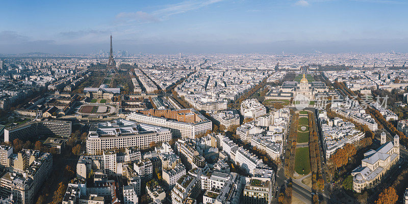 法国巴黎第7区埃菲尔铁塔鸟瞰图