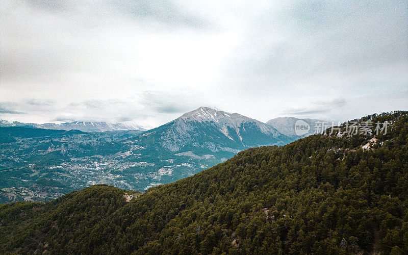 山地景观，林地自然背景，雪山景观与山峰