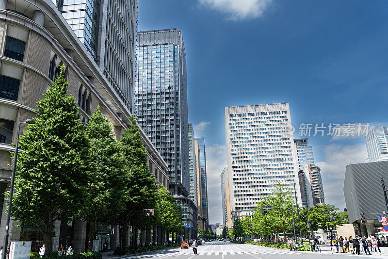 东京丸之内的高层建筑之间的道路