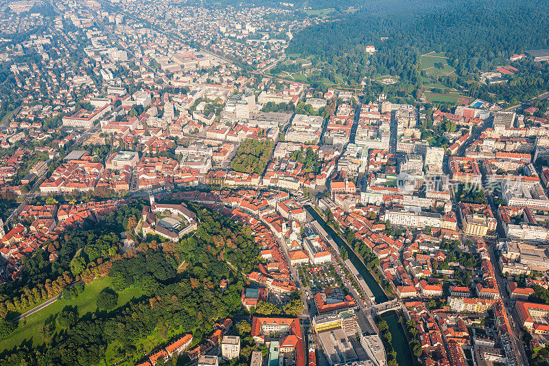 2008年卢布尔雅那市中心的气球鸟瞰图