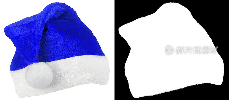 圣诞老人蓝色的帽子孤立在白色上