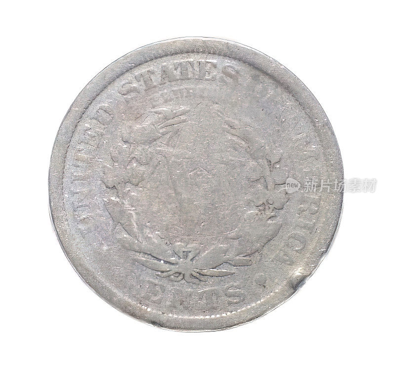 1909年美国自由女神头像V镍币5分片VG好5c美国硬币收藏品正面和背面背面隔离在白色背景