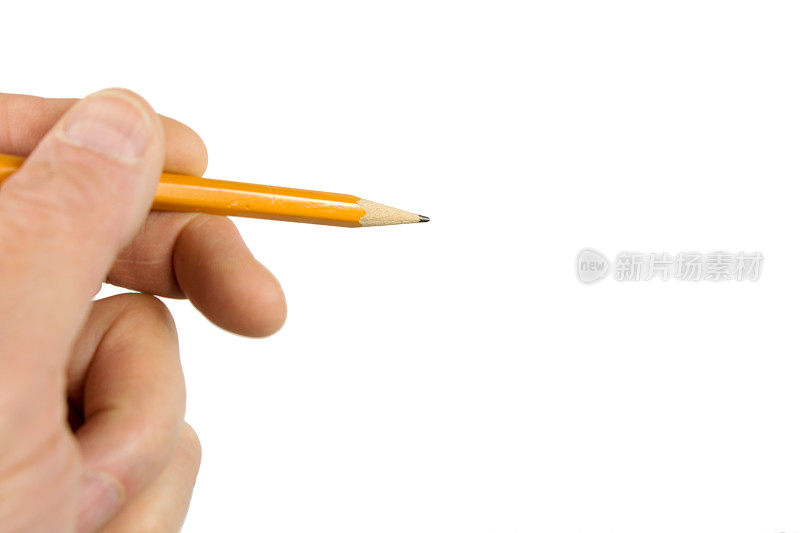 手拿一支铅笔在空白的空白区域