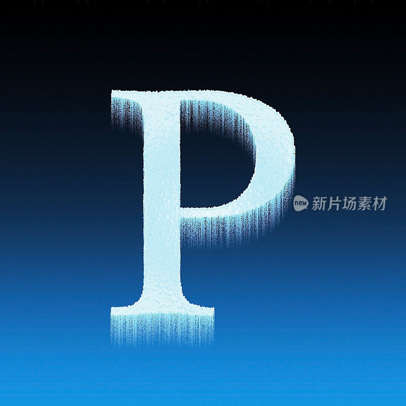 P冰字母冻结孤立在蓝色背景上