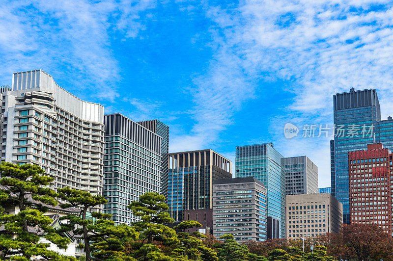 办公建筑和绿色公园空间——日本东京
