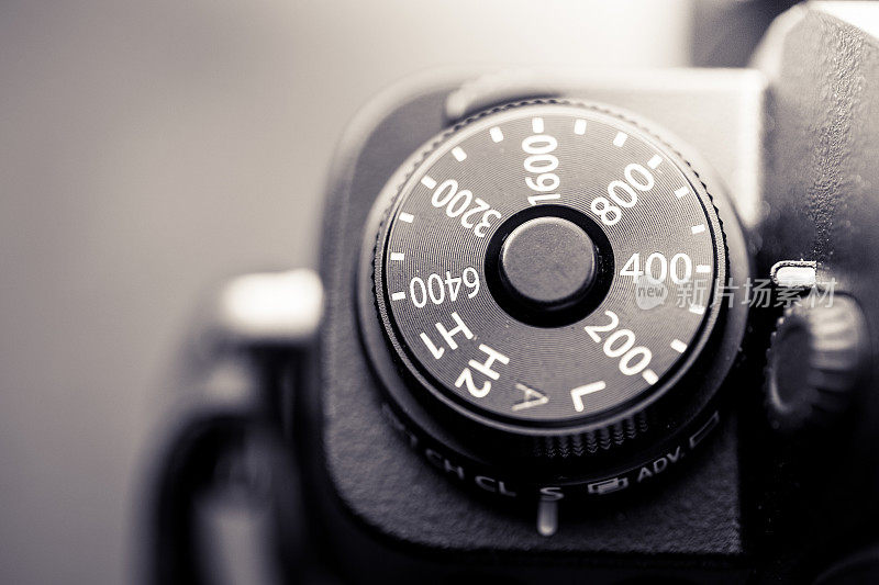 近距离微距图像的ISO拨号上的复古复古测距仪相机
