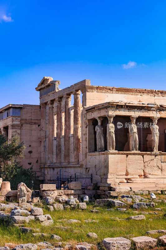 希腊雅典-伊瑞克提翁神庙和女像柱门廊