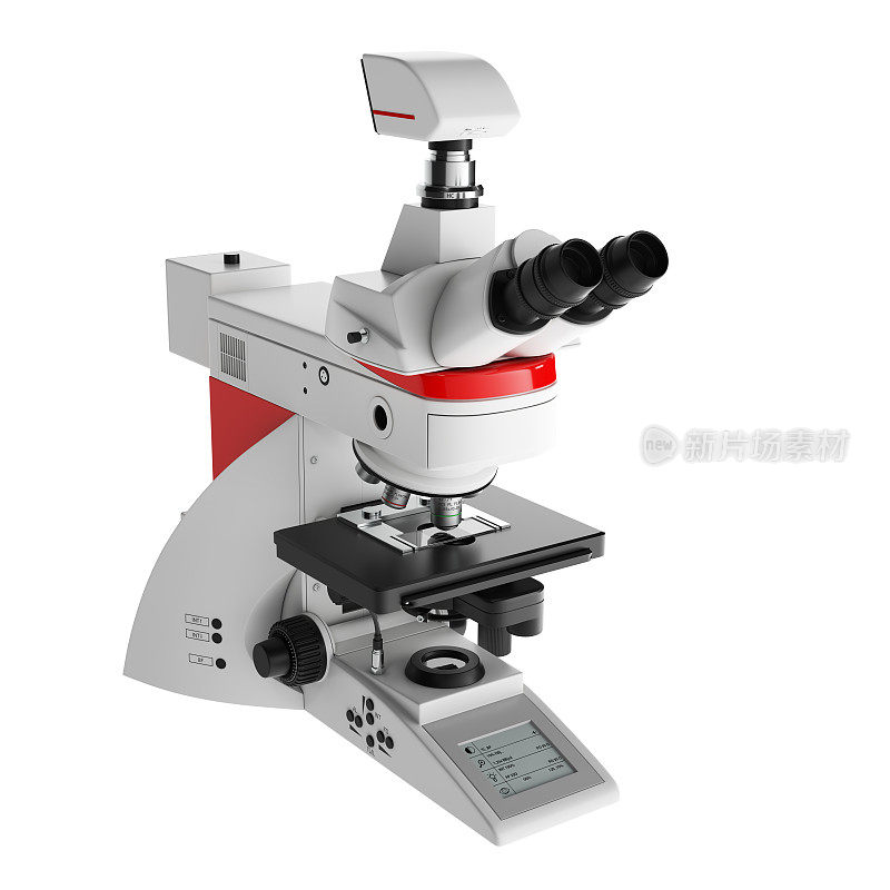 显微镜孤立在白色背景下。透视视图