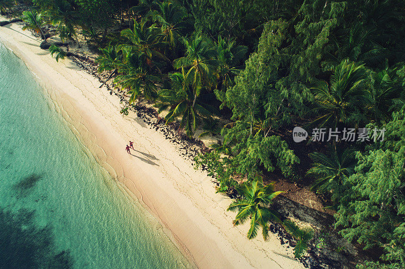 热带岛屿海滩的鸟瞰图，蓬塔卡纳。多米尼加共和国