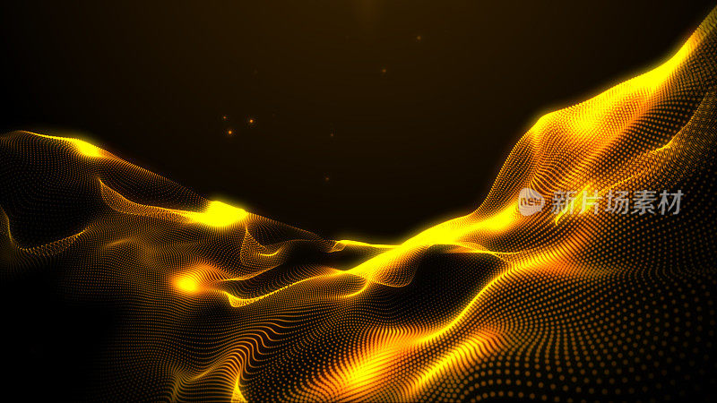 数字黄金粒子波和光抽象背景与闪亮的地板粒子星尘。