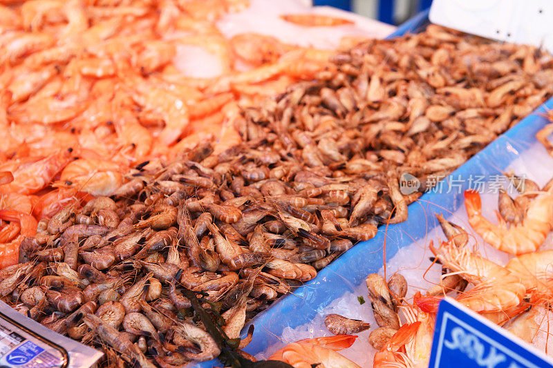 法国巴黎露天市场出售的鲜虾