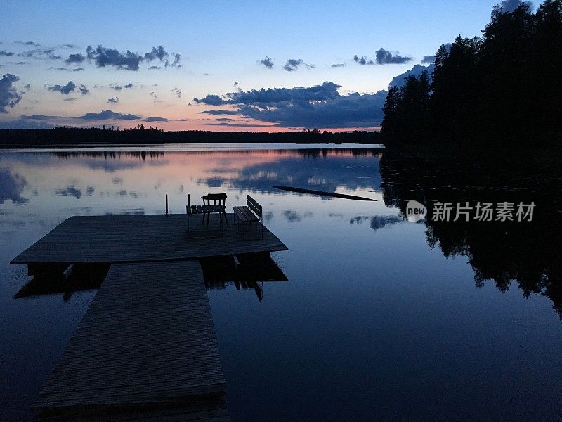 芬兰湖自然美丽的日落