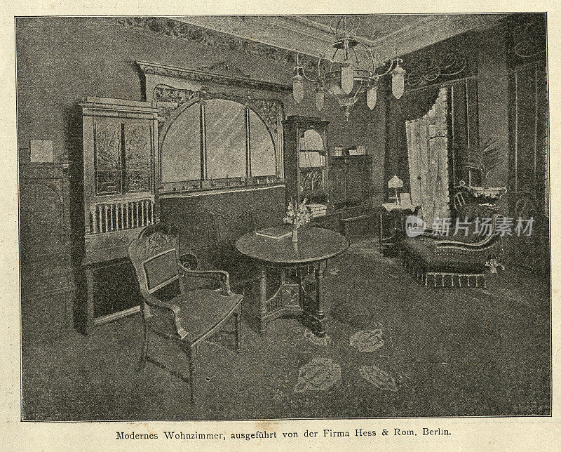 客厅家具的复古照片，德国19世纪末