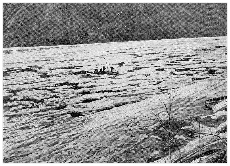 古董黑白照片:克朗代克淘金热，育空河
