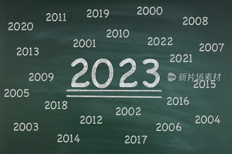 2023年新年数字与过去年份的数字在黑板上