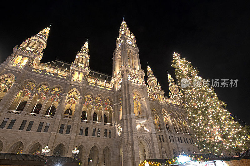 维也纳市政厅和圣诞树