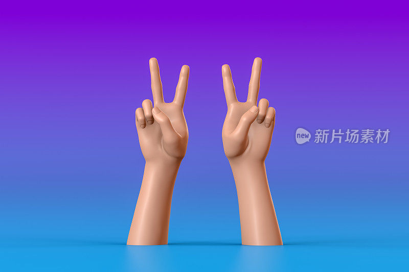 3D手势，女性人体模型，胜利和平手势