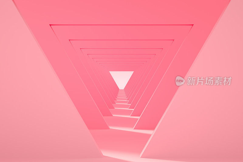 3D粉红色空隧道，走廊，圆形形状