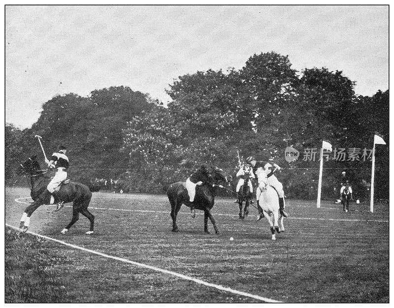 旧式黑白照片运动，运动员和休闲活动在19世纪:马球