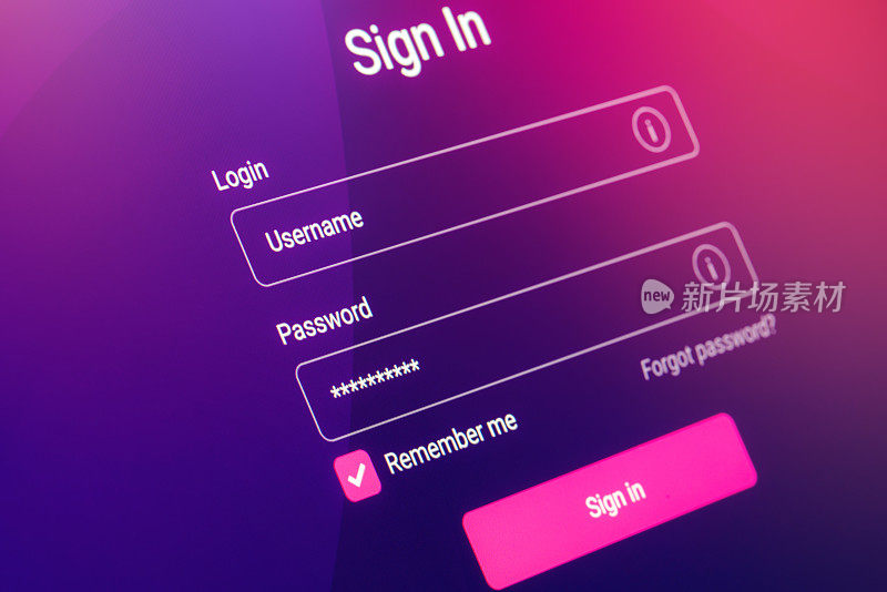 登录在线表单。网络安全概念形象。