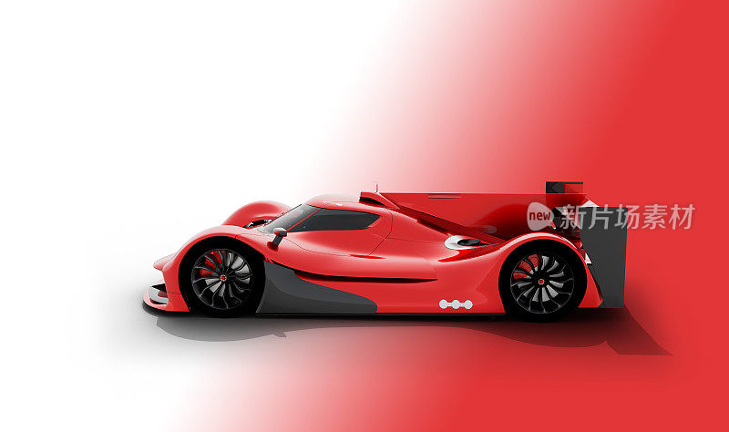 通用超级跑车，lemans原型，逼真的渲染，在红色的背景