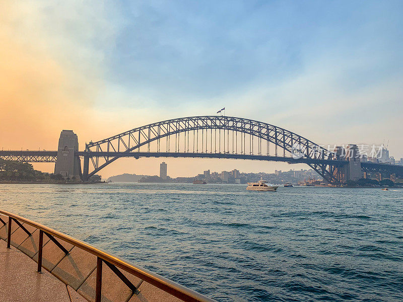 黄昏时分的悉尼海港大桥，澳大利亚