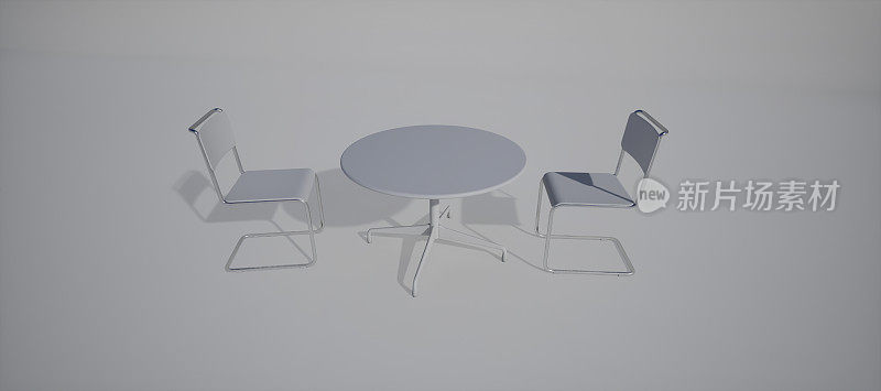 白色现代圆桌，配有椅子。
