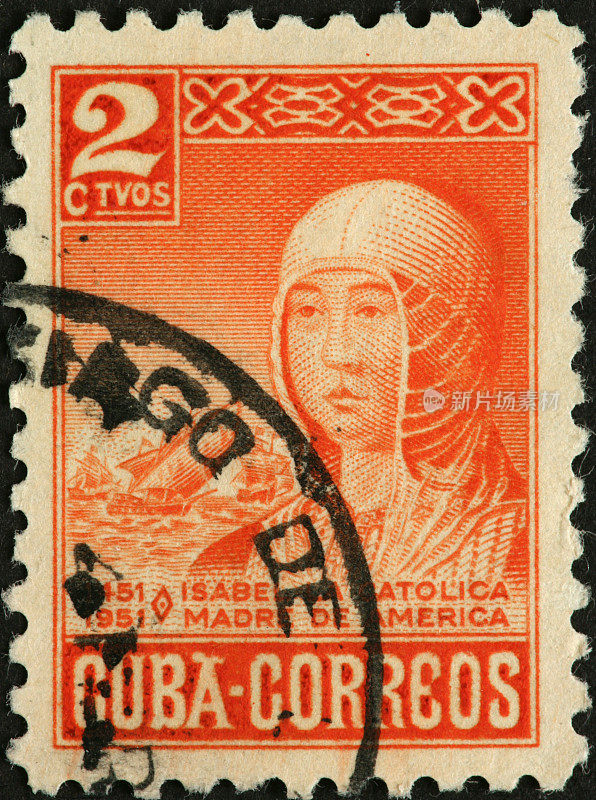 伊莎贝拉女王在古巴的旧邮票上
