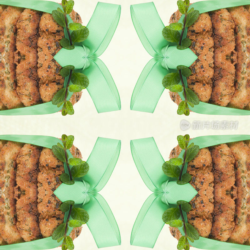 从土豆煎饼和绿丝带中抽象化的观赏图案