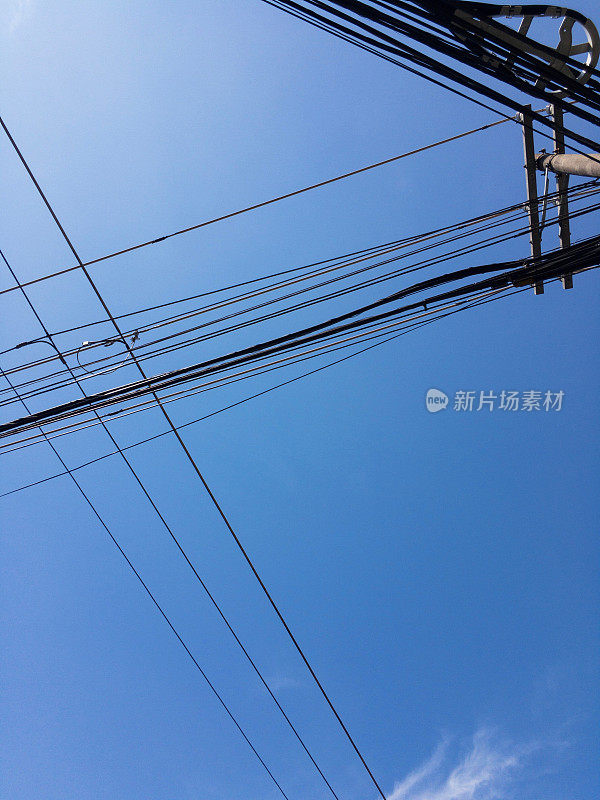湛蓝的天空和输电线路