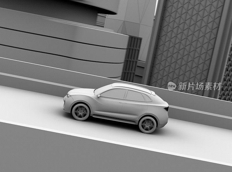 自动电动SUV在高速公路上行驶的模型渲染