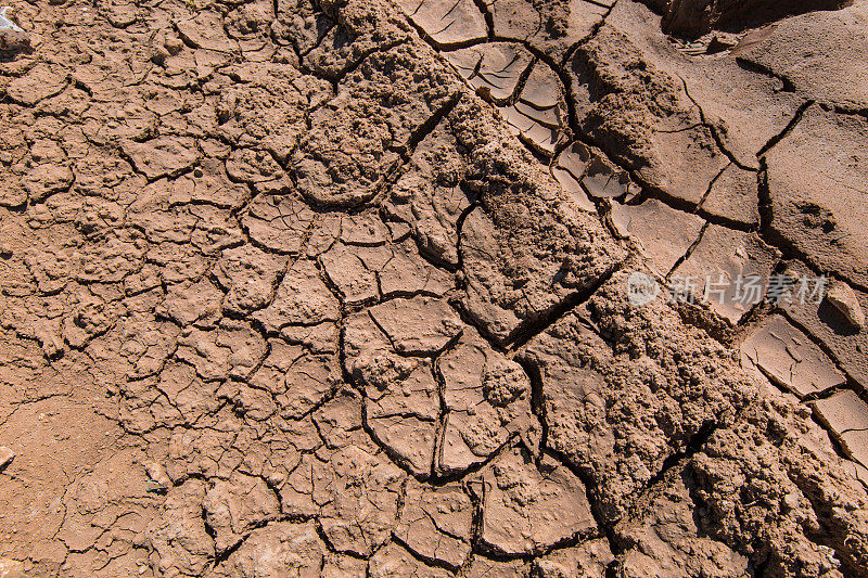 干旱期间龟裂的地球照片