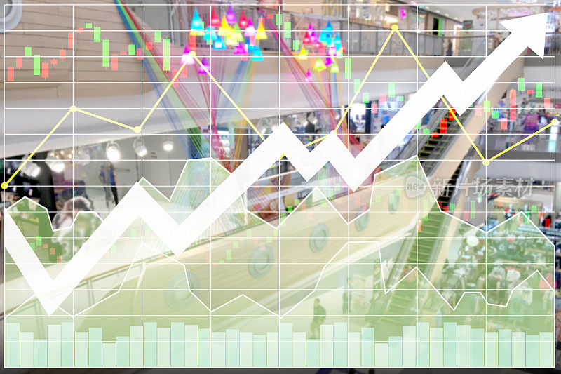 商业成功股票指数部门在购物百货商店投资增长速度和金融经济图表显示。