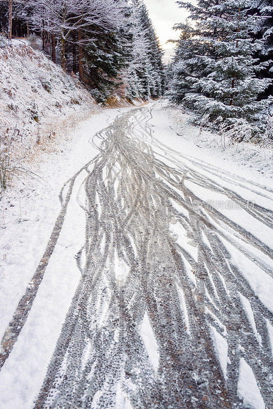 冰天雪地里的山地自行车道