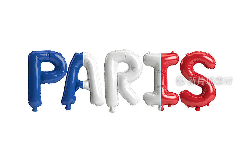 3d插图巴黎首都气球与法国国旗颜色孤立在白色