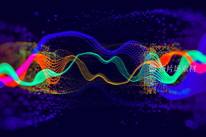 数据科学抽象技术背景在充满活力的颜色与模糊的波。未来高科技旗帜。