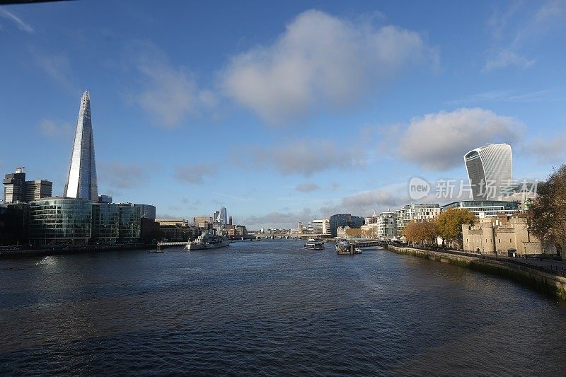 英国伦敦市泰晤士河畔的现代建筑