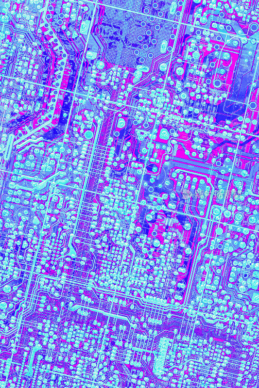 彩色电子印刷电路板细节程式化的超现实艺术表现