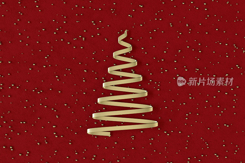 红色背景的圣诞树，新年的概念。