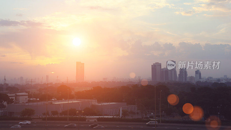 特拉维夫城市天际线全景鸟瞰图