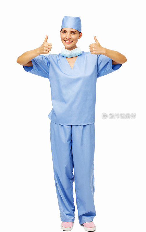 穿手术服的女医生竖起大拇指